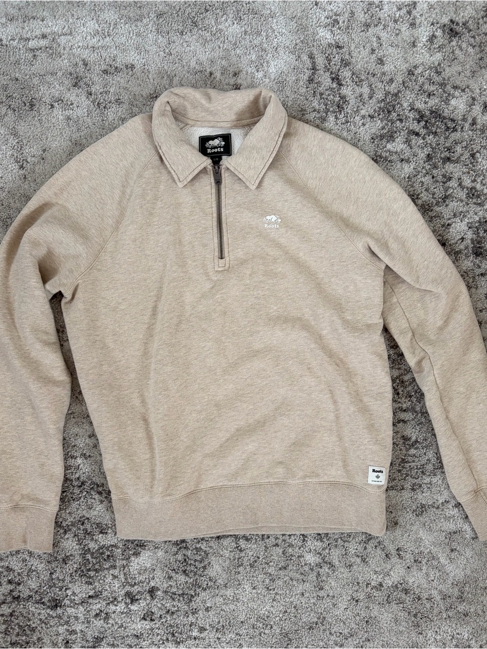 Roots Men's Quarter-Zip Sweater in Beige